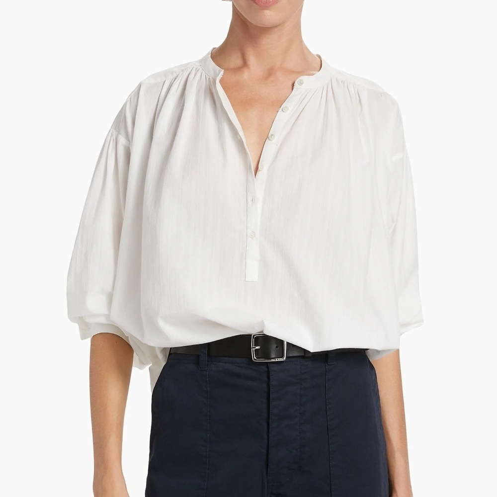 NWOT Nili Lotan Neville‎ Cotton Long-Sleeve Blouse white top button front